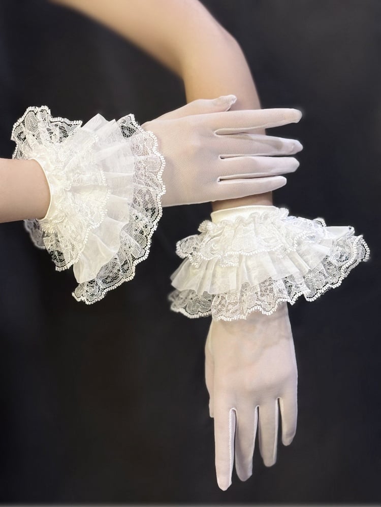 Sheer 23CM/26CM Cuffs Layered Gloves White Lace