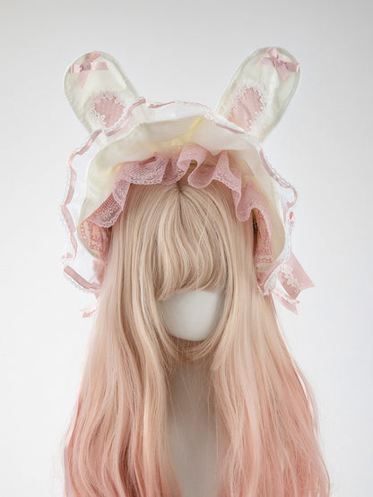 Accents Ivory Pink with Pastel Bunny-Ear Bonnet Lace