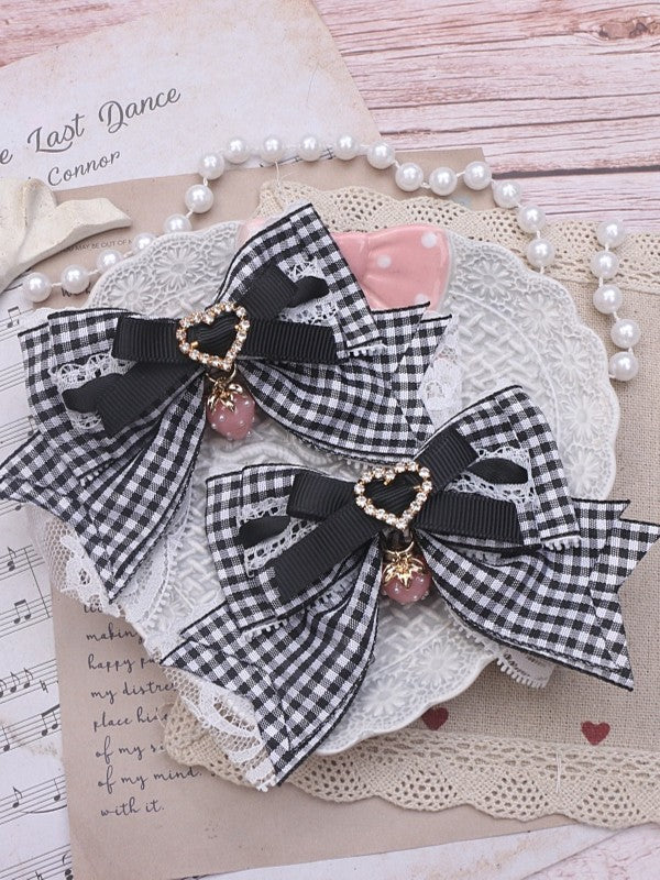3 Color Strawberry Jirai Kei Hairclip Options Bowknot Charm