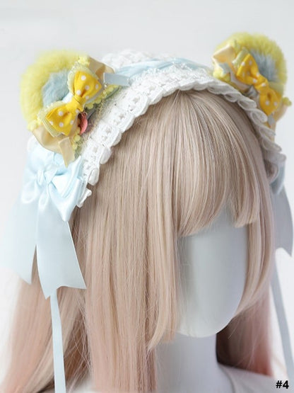 Lolita Clips Bear Ear Yellow Blue Sweet With Hairclip/Hairband/KC/Mini Plush Bowknot Hat