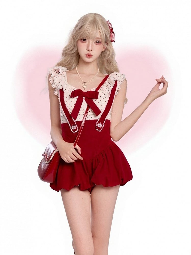 Salopette Short Bulle Rouge Dentelle - Sérénité