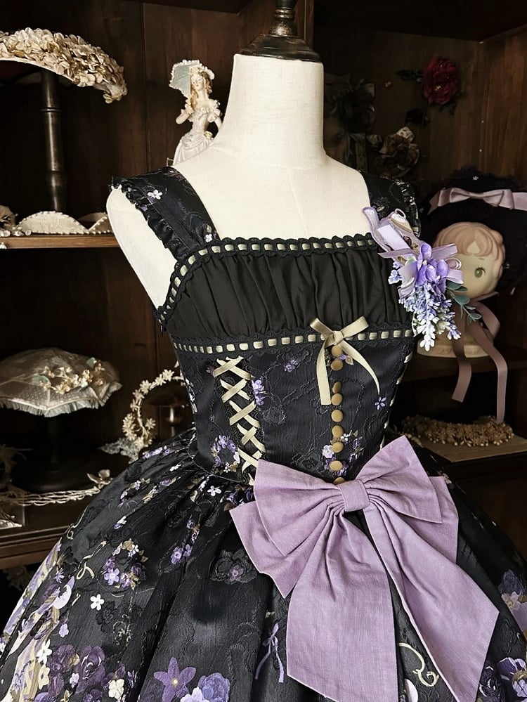 Print Jumper Purple Lolita and Black Jacquard Floral Bunny Dress Skirt