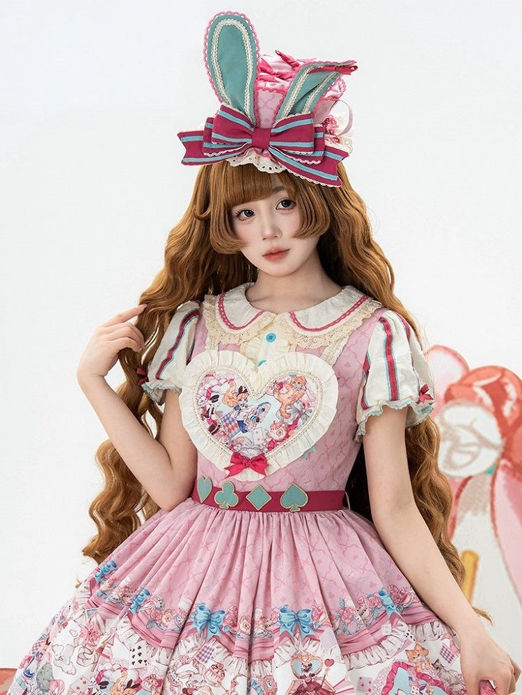 Pink & Green Bunny Ear Sweet Lolita Mini Hat with Bow Accents - Mewroco
