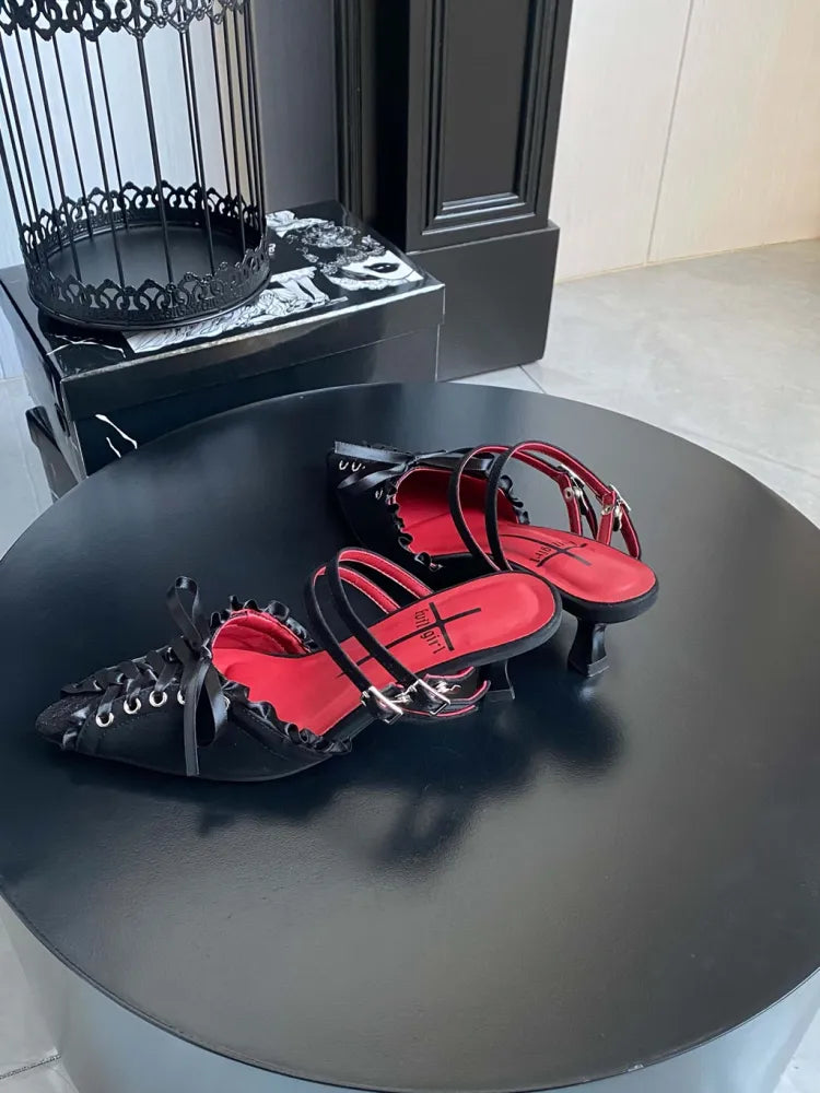 Slingback Toe Pointed Gothic Lace-up Black Detail Sandals