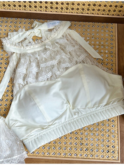 Beige Lolita Halter Top with Detachable Lace Sleeves - With PUJI