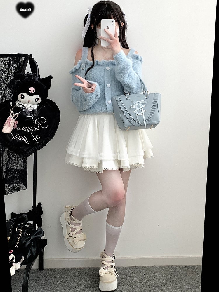 Jirai Kei – Rosa Tüllrock mit selbstbindenden Trägern und hoher Taille