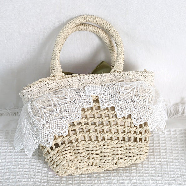 Handbag Fresh Trimmed Lolita Lace Crossbody Straw / Bowknot