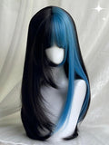 Mit schwarz-blauem Haar Y2K 65 cm und glatter Highlight-Perückenfarbe