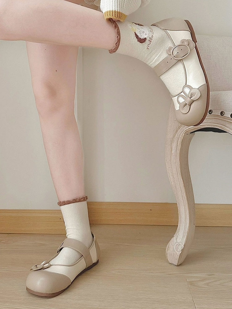 Decorated Bowknot Buckle Khaki Bunny Bear Ear Flats