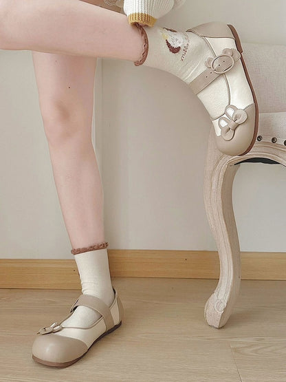 Decorated Bowknot Buckle Khaki Bunny Bear Ear Flats