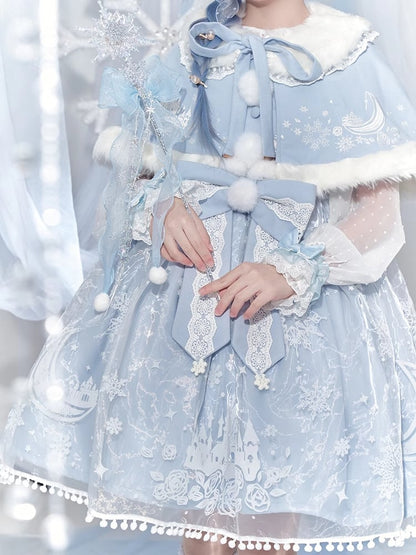 Set Overlay Purple Castle Print Trim Moon Cape Snow with Skirt Plush Light Lace Dress Lolita Jumper