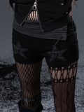Low-Rise Black Punk Knit Shorts With Vintage Star Stripes  Hand-Sewn Details