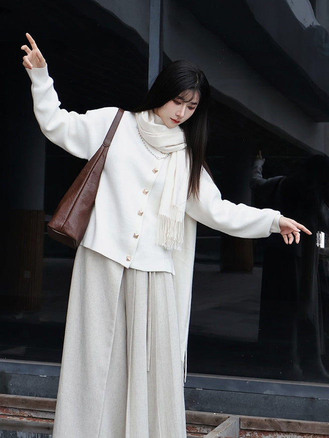 Closure Unisex Cardigan in Front Style Chinese White Button