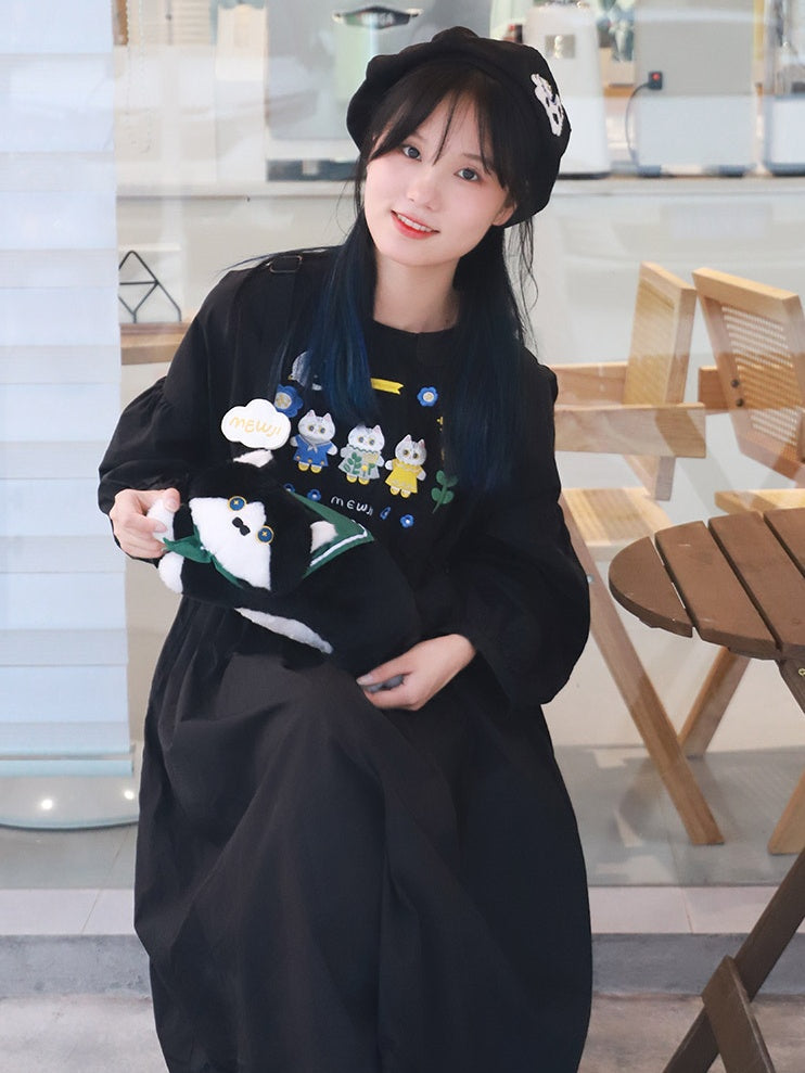 黒のかわいい猫型ぬいぐるみクロスボディバッグ