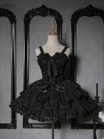 Black Gothic Short Jumper Skirt Adjustable Criss-cross Straps Waist