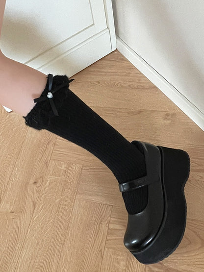 ホワイトロリータ リボン結び レースカフスカーフソックス