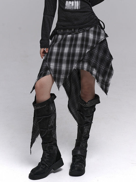 with Skirt Handkerchief Plaid A-Line Belt Gothic Matching Hem Black