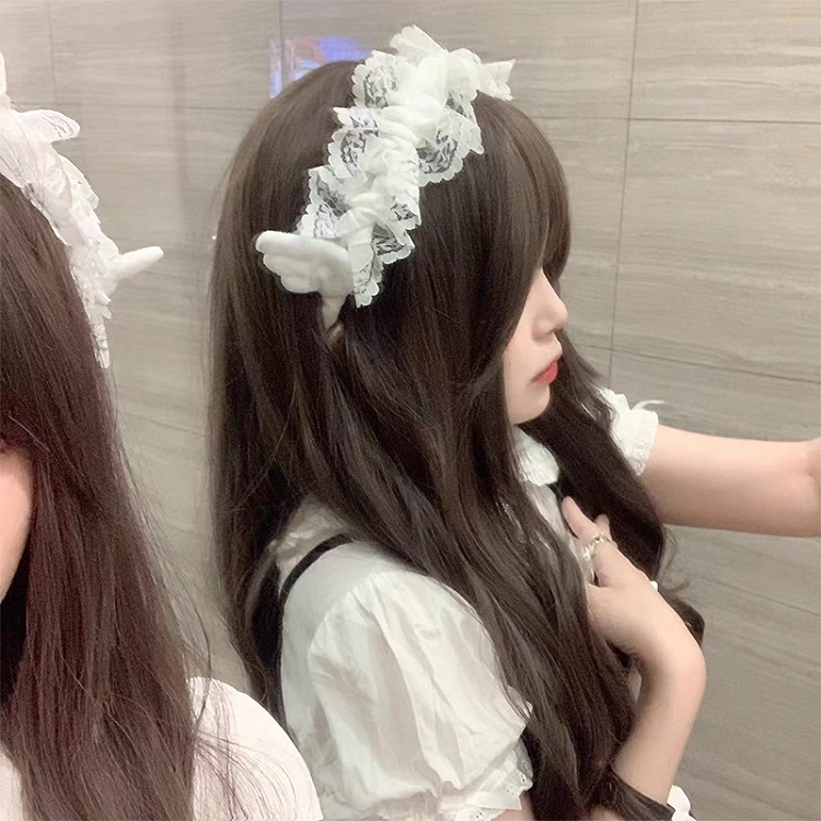 White Plush Ruffled Lace KC Wings with Angel