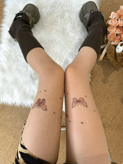 Butterfly Print Y2K Nude Tights
