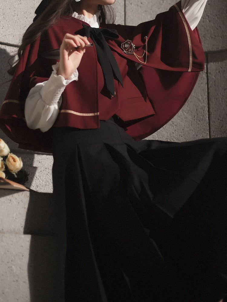 JK Uniform Red Cape with Self-tie Straps