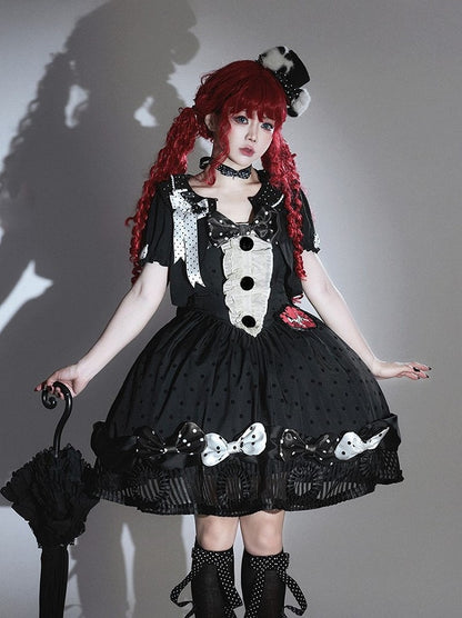 Ebony Polka Dot Collar Knitted Gothic Lolita Cardigan with Bows - Tan Tuan