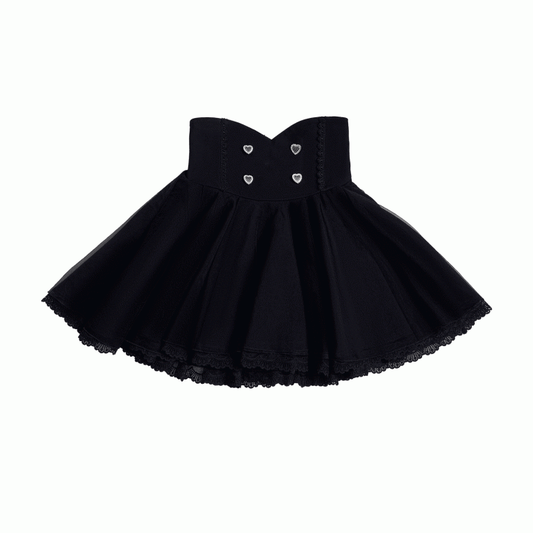 Trim Skirt Buttons Lace Sweetheart with Jirai Kei Black High Waist