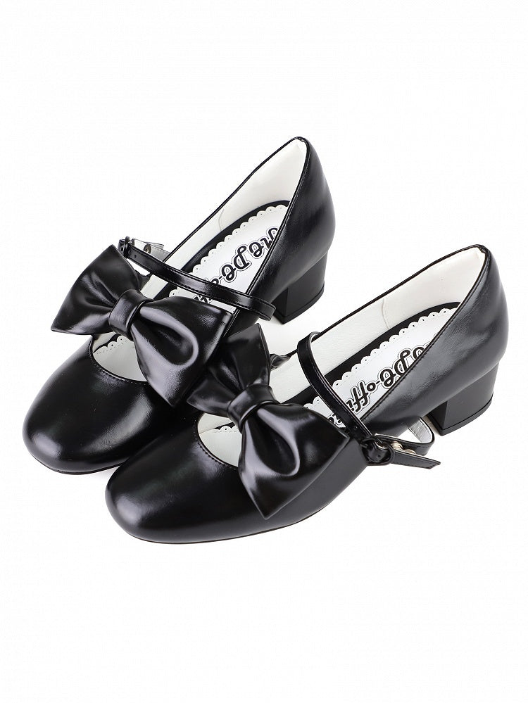 Mid Lolita PU Herz mit Details aus Leder Schwarze Schleife Verzierter Verschluss Edle Heels