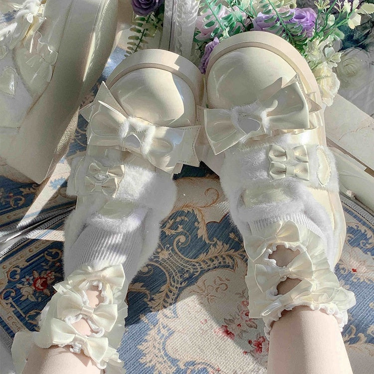 Shoes Heart White PU Platform in Lolita Creamy Sweet Decor - Romantic