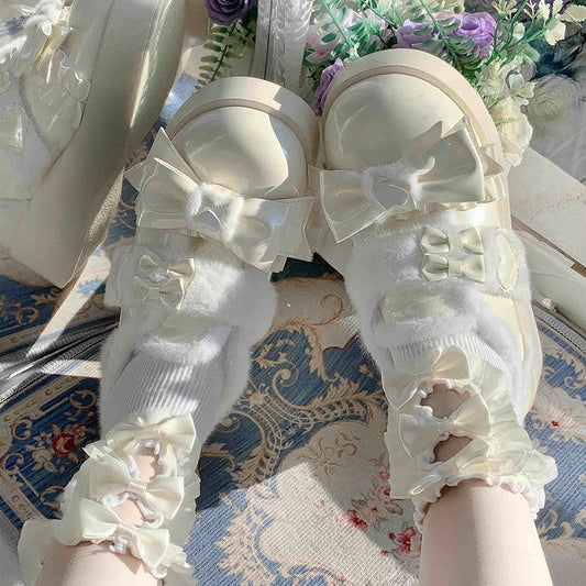 Shoes Heart White PU Platform in Lolita Creamy Sweet Decor - Romantic