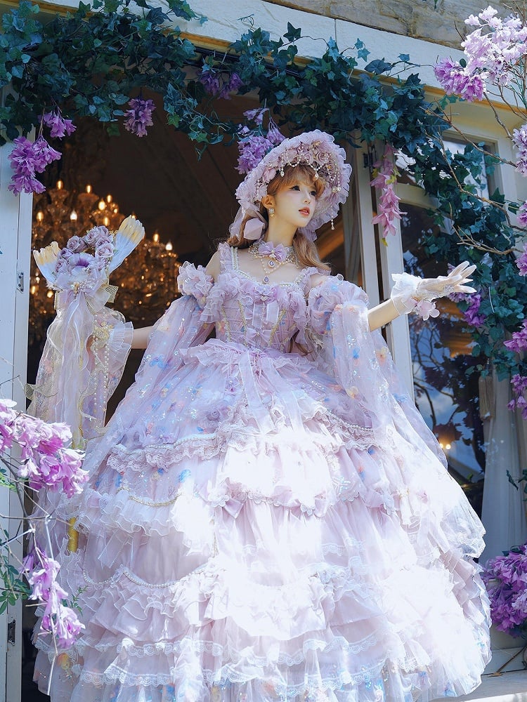 Purple Tulle Flowers Gloves Beads and Decorated