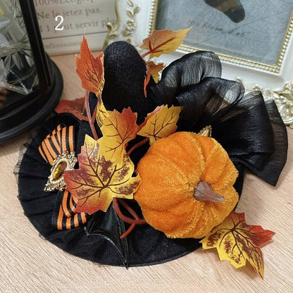 2 Mini Hat And Leaf Details Options Bowknot Pumpkin Decorated Halloween