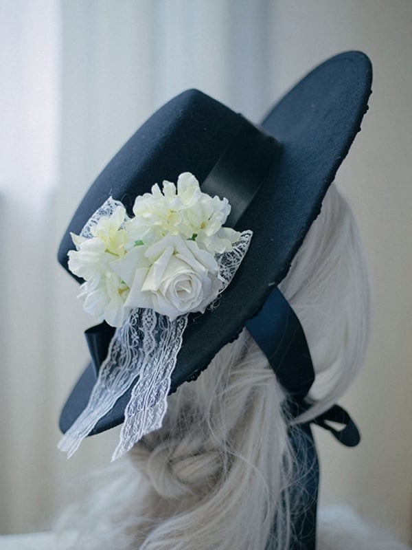 Floral Decorated Lace Hairclip Red/Black/White Bowknot