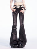 Rise Stud Flared Jeans Dunkelgrau Niedrige Details Verblasste Waschung Vintage