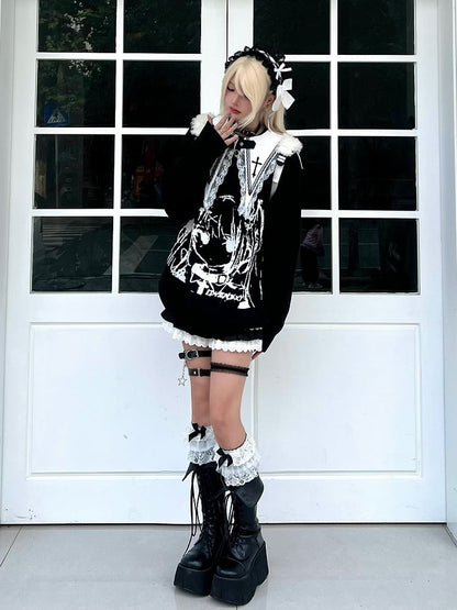 Kei Jira Girl with Manga Design Sweater Black