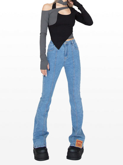 Cyberpunk Schwarz &amp; Grau Stehkragen Cutout Detail Asymmetrischer Saum Glamouröses Top