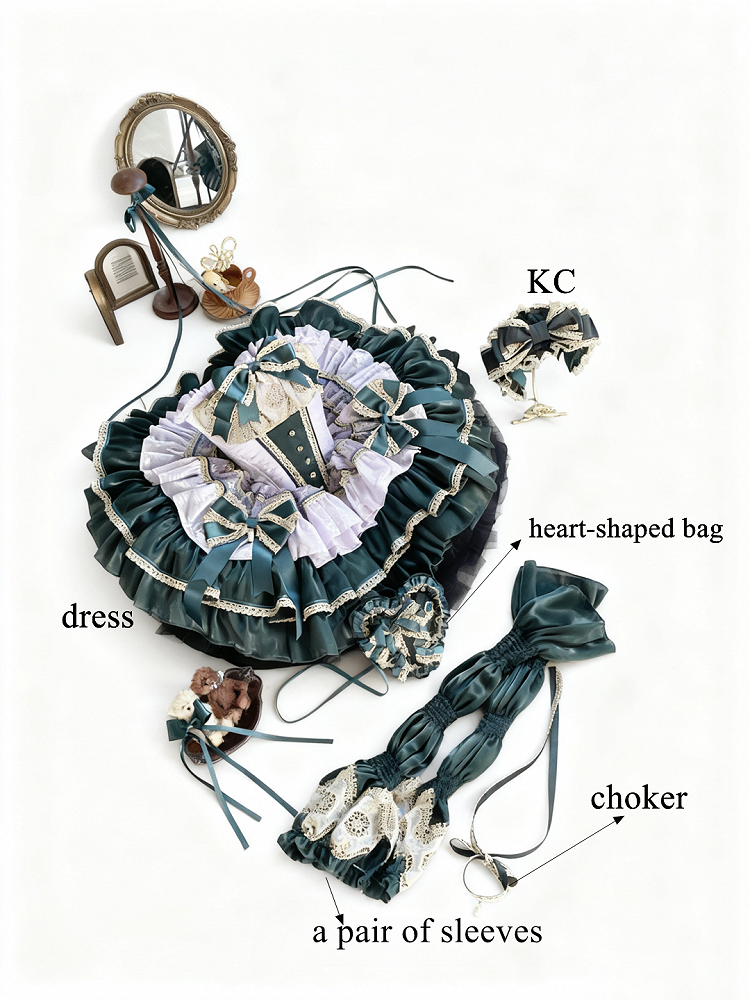 Layers Green Gold Light with Bow Accents and Purple Lace Dress Princess Trim Balletcore