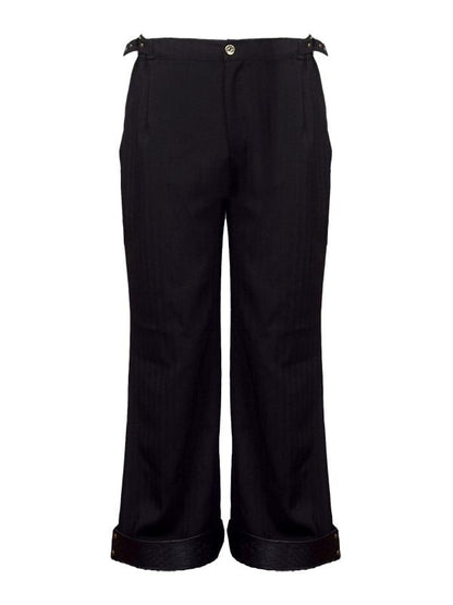 スケールPUスチームパンク柄カフス付きブラックパンツ