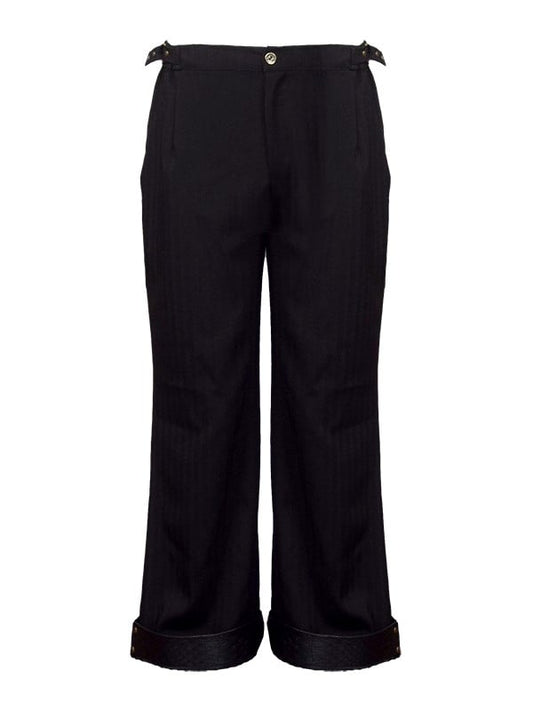 スケールPUスチームパンク柄カフス付きブラックパンツ