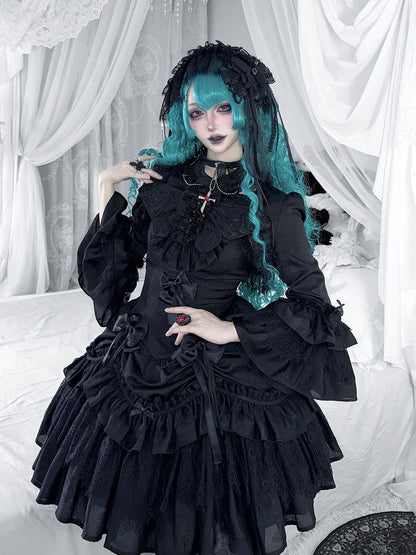 Black Gothic Lolita JSK with Butterfly Embroidery - Tachycardia