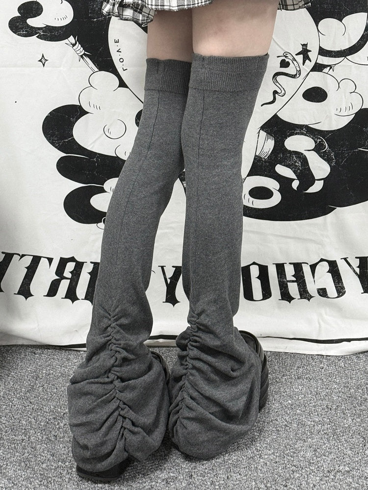Kei Jirai Ruffle with Loose Ribbed Trim Design Warmers Leg Black Thigh-Length Thick Version
