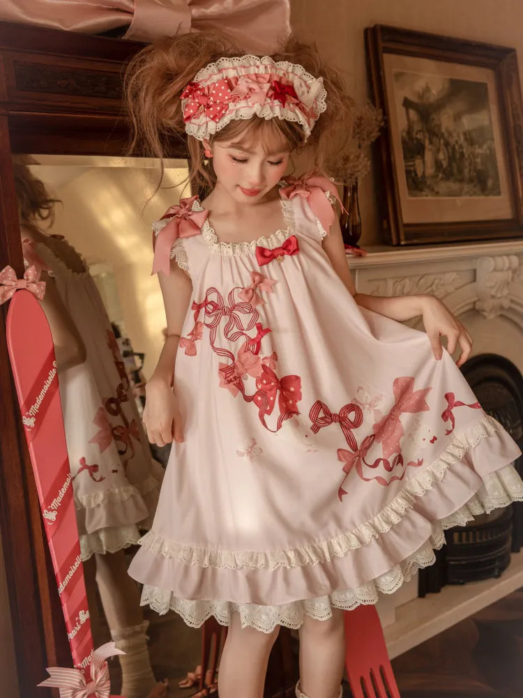 Kleid mit Schleife, Ösen, gewelltem, süßem rosa Besatz und Lolita-Häschen