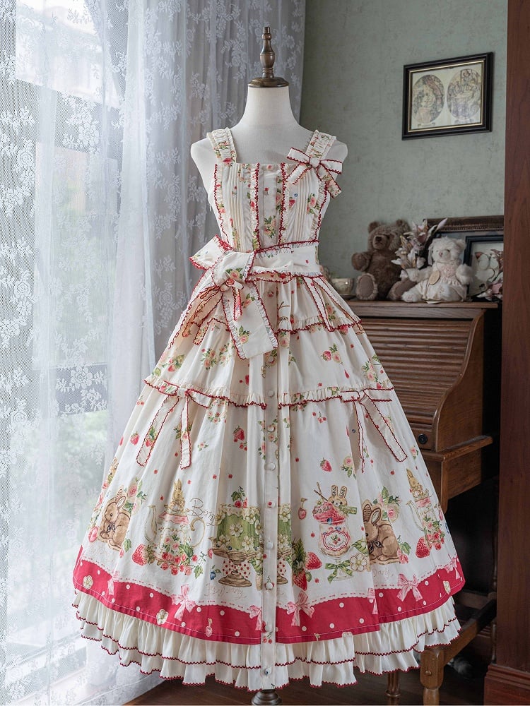 Bunny Pink House Kleid Saumdruck Lolita Red Fashion und Erdbeere