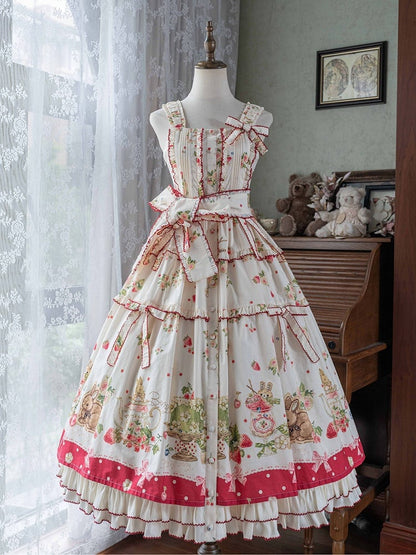 Bunny Pink House Kleid Saumdruck Lolita Red Fashion und Erdbeere