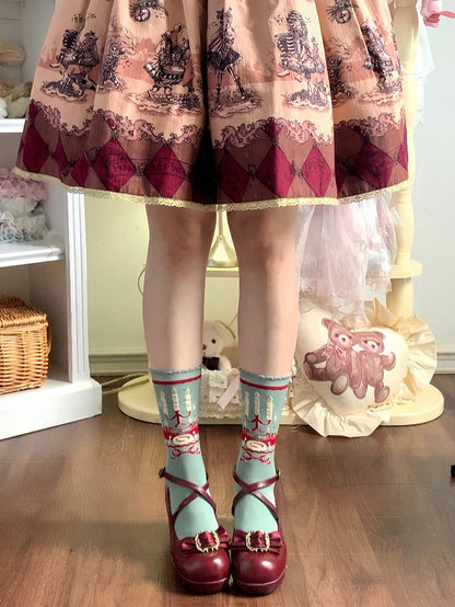 Calf Bow Socks Pattern And Green/White Candlestick