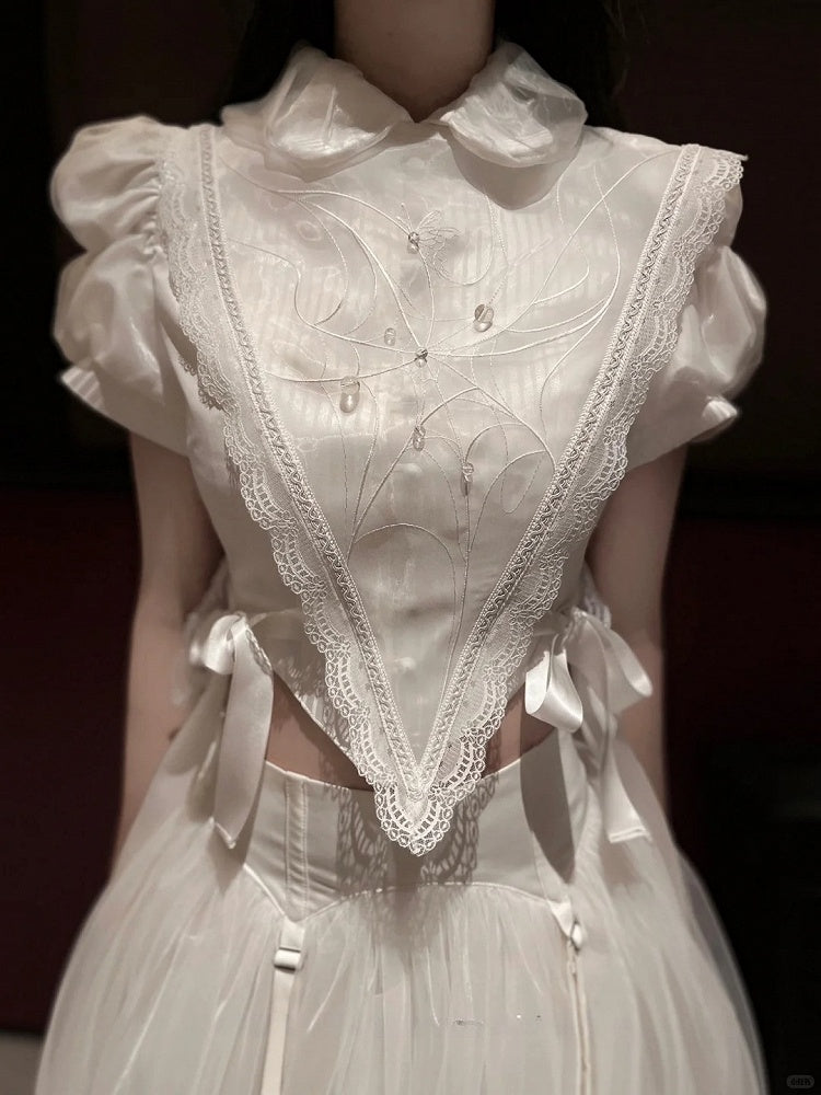 White/Black Short Web Collar Detachable Sailor Version Embroidered Spider