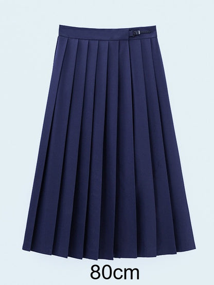 Navy Blue High Waist JK Pleated Long Skirt - Lan Jian Chuan