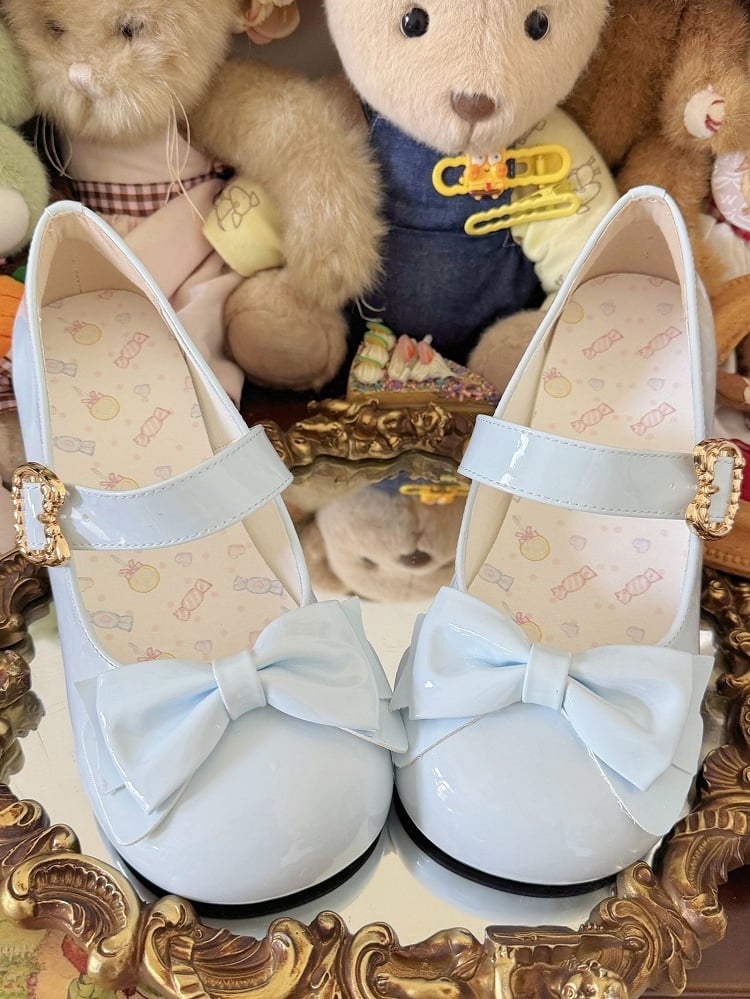 2cm Buckle Cat Accents Blue Themed Heeled in Sweet Lolita Low-heel Shoes with Bow