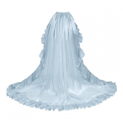 / トリムトレインフロアブルー丈フラウンスグレーベージュ