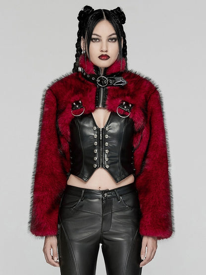 Black Personalized Jacket Red Short Punk Fur