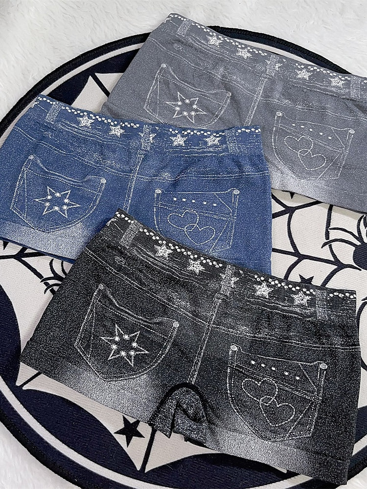 Y2K Denim Print Blue/Black/Gray With Shorts